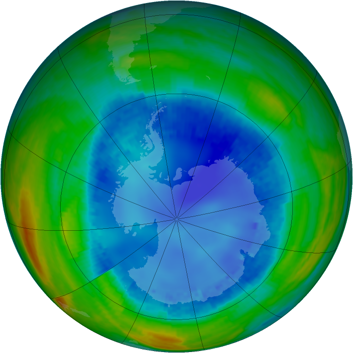 Antarctic ozone map for 16 August 2001